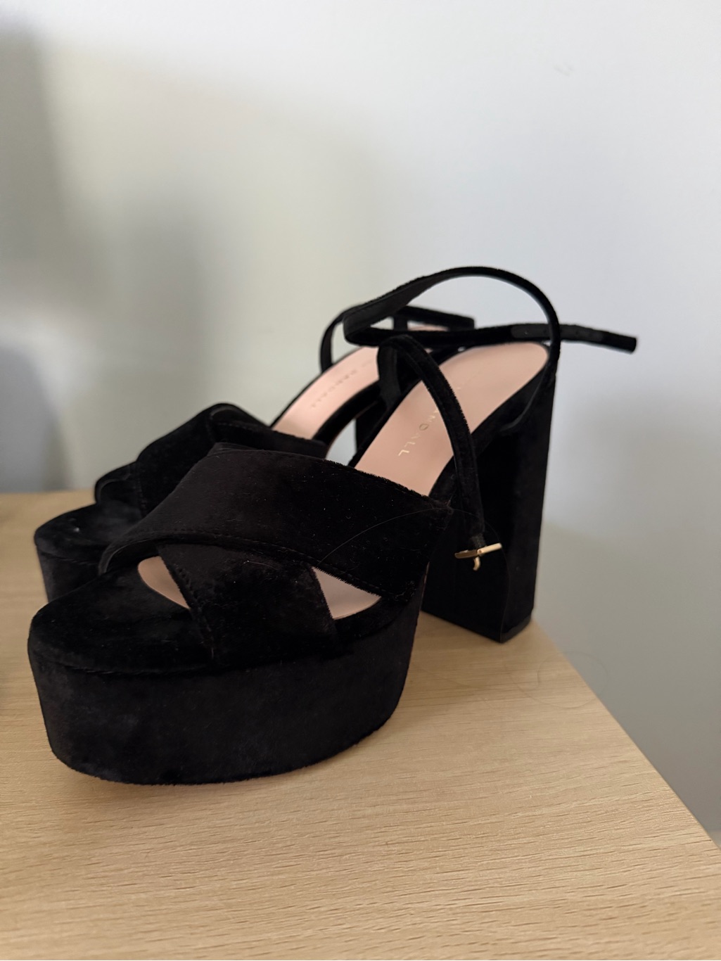 Loeffler Randall Black Velvet Platform Block Heels